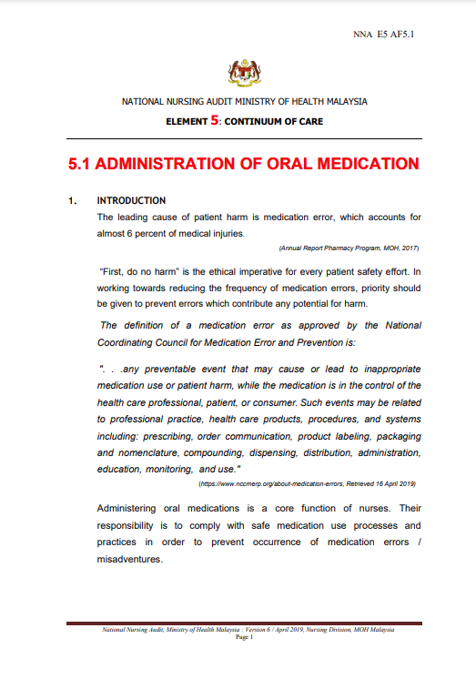 Administration of Oral Medication